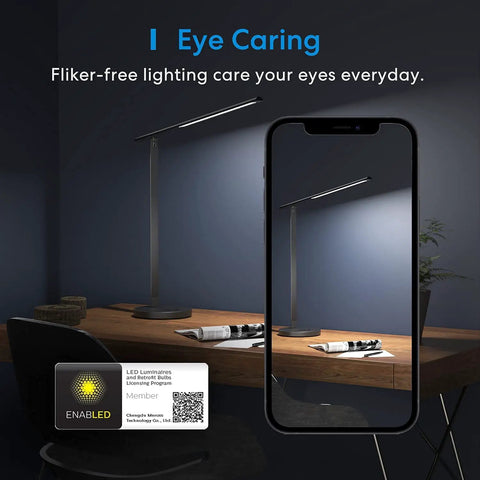 Sleek Metal Smart LED Desk Lamp With WiFi And Voice Control HomeKit Alexa And Google Home Compatibility Eye Caring Tunable White Light.