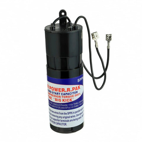 Hard Start Capacitor Replacement SPP6 For Air Conditioners 115V To 288VAC, boosting starting torque, black with wires