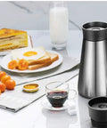 Fully Automatic Bean To Cup Coffee Maker With Integrated Milk Steam Wand Knocks Out Fresh Espresso And Frothy Lattes In Seconds Programmable Timer Brewer with breakfast items.