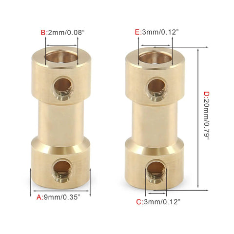 Flexible Shaft Coupler 2mm to 3mm 4 Pack Brass Motor Couplers With Screws And Allen Keys Built To Last High Hardness Shaft Adapters For DIY Projects And Stepper Or Servo Motors. Brass coupler size diagram