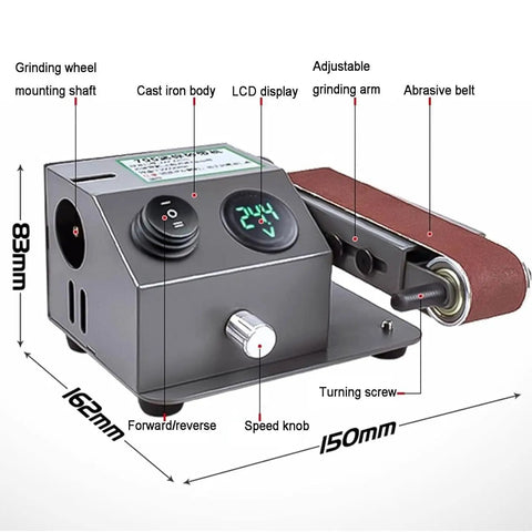 Tough As Nails 350W Wet And Dry Bench Sander With Rock Solid Steel Frame features LCD display, speed knob, and adjustable grinding arm.