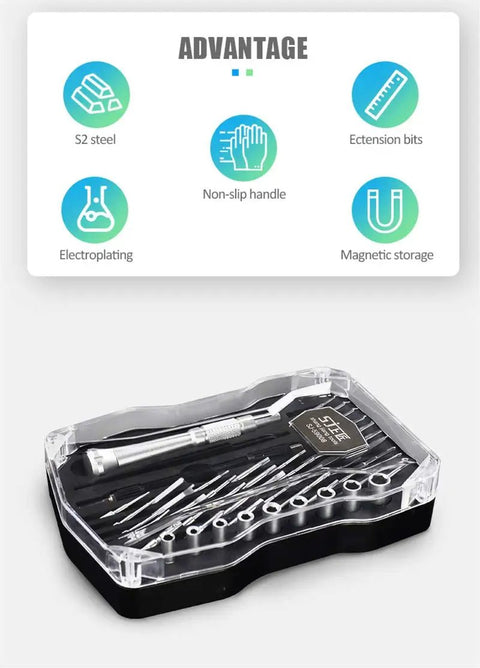 Pro 52 in 1 Precision Screwdriver Set With Magnetic Torx Socket Bits For Phone Laptop Camera Repair Made From Durable S2 Steel And Portable Case, open case