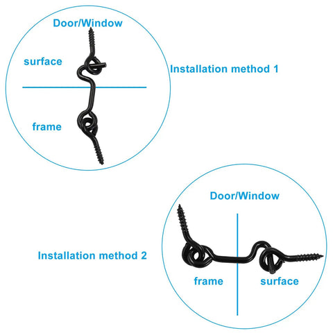 Heavy Duty Zinc Plated Carbon Steel Cabin Hook And Eye Latch In Matte Black, installation methods for locking doors and windows.