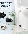 Straight Up Adorable Cat Shaped Ceramic Toilet Bolt Covers Plus Decorative Screw Knob Caps For Quick Bathroom Hardware Refresh, black cat design.
