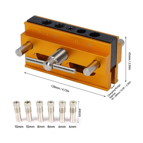 Self Centering Doweling Jig Kit For Precise Hole Drilling In Wood Adjustable Width Woodworking Guide with six bushings