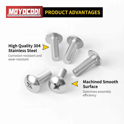 Heavy Duty M4 X 12mm Truss Head Machine Screws 50 Pack Phillips Drive Fully Threaded 304 Stainless Steel Bolts with smooth surface