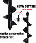 Two Size Garden Auger Drill Bits Set 3.5 x 16 and 1.6 x 16.8 Inch, heavy-duty steel, 3/8 inch hex drive, protective paint coating.