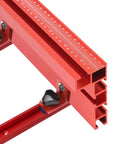 Close-up of Built Tough Aluminum T Track Table Fence System With Laser Measure for dead accurate cuts and woodworking projects.