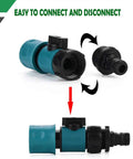 Easy Snap Quick Connect Kit For Garden Hoses With Three Quarter Inch Male And Female Plastic Fittings With Shutoff Valve