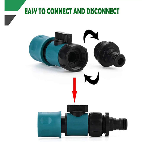 Easy Snap Quick Connect Kit For Garden Hoses With Three Quarter Inch Male And Female Plastic Fittings With Shutoff Valve