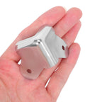 12 Pack Metal Cabinet Corner Protectors 1.57 Inch Silver Iron Edge Bumpers with screw holes held in hand