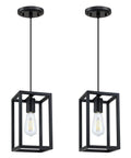 2 Pack 1 Light Adjustable Rustic Farmhouse Pendant Lights With 5.7 Inch Metal Cage Mini Pendant For Kitchen Island Cafe Bar Black Finish Dimmable Ceiling Lighting Bulb Not Included