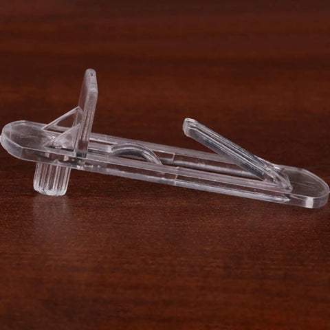 Side view of clear 30 Pack Plastic Shelf Support Pegs For 15mm To 16mm Wood Shelves, Rugged Deformation-Resistant Shelf Pins For Kitchen Cabinets