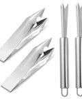 Pineapple Eye Remover Tool Set With Two V Shaped Cutters And Two Removal Clips, Stainless Steel Pineapple Peeler Knife