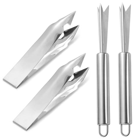 Pineapple Eye Remover Tool Set With Two V Shaped Cutters And Two Removal Clips, Stainless Steel Pineapple Peeler Knife