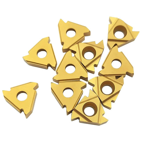 10pcs gold triangular carbide turning inserts with center hole for CNC lathe threading, front view