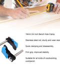 Two Pack Adjustable 19mm Bench Dog Hole Clamps for woodworking with durable engineered plastic and stainless steel construction.