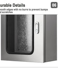 Close-up of Built Like A Tank 304 Stainless Steel Waterproof Electrical Box with smooth edges and clear window design.