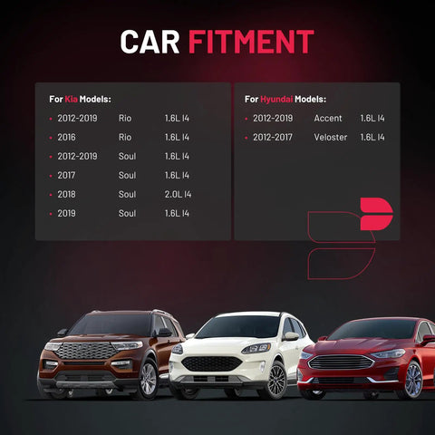 Car fitment chart for Kia and Hyundai models with car images