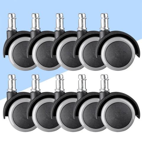 Inch Caster Wheels Furniture Accessories 10pcs Grey for Office Chair, durable rubber wheels with alloy stems, shown in multiple angles.