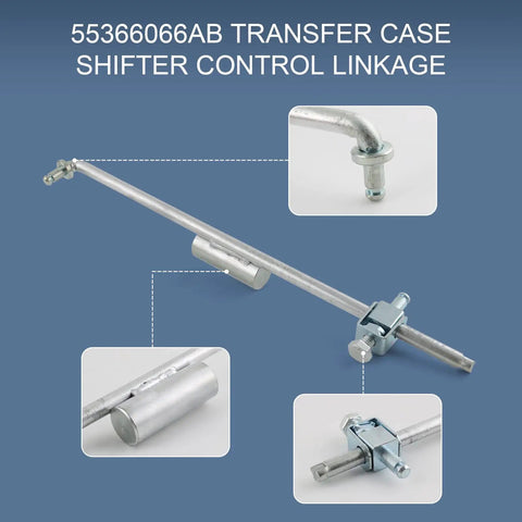 Transfer Case Shifter Linkage And Bushing Kit For Dodge Ram With Manual Shift 241 And 271 Transfer Cases 2005 2012 2500 3500 Diesel Models Includes 55366066AB And 68078974AA Components, silver metal linkage rod with bushings