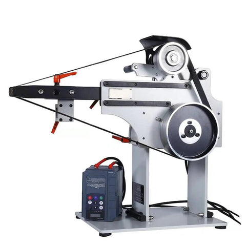 Heavy Duty 72 Inch Belt Sander And Metal Polisher With Variable Speed Drive and Reversible Base 220V 1500W Motor side view with belt and motor controls.