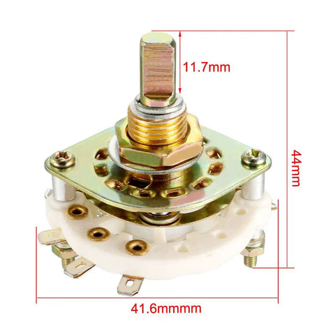 1P8T 1 Pole 8 Position Band Selector Rotary Switch with 6mm shaft and 9.7mm mount hole shown in measurement view