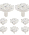 Eight Piece European Style Rose Flower Cabinet Knobs Vintage Single Hole Door Pulls for Dresser Cabinets Ivory White Silver Edges