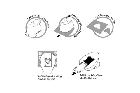 Illustration of One And Five Sixteenths Inch Circle Lever Action Craft Punch For Paper Crafting And Scrapbooking features and usage demo.