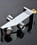 Built Tough Square LED Shower System With Thermostatic Valve And Dual Mode Spray, brass valve with chrome finish close-up.