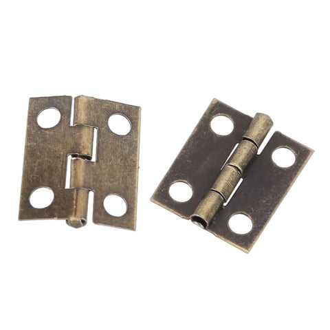 Gold Small Hinges Set With Screws For Crafting And Decorative Boxes Metal Hinges shown in close-up, golden yellow finish