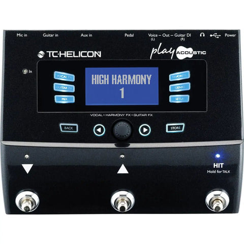 Front view of Play Acoustic 3 Button Vocal And Acoustic Guitar Effects Stompbox With BodyRez And Looping displaying high harmony.