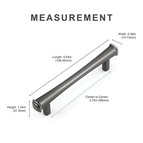 96mm Antique Silver Cabinet Pulls 3 3/4 Inch Pewter Dresser Drawer Handles measurement diagram with dimensions and curved design