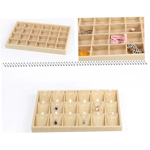 Switch Up Your Desktop Jewelry Tray With Adjustable Grid Dividers For Earrings And Rings Premium Sackcloth Organizer to keep earrings and rings organized.