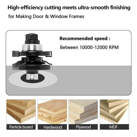 Three Piece Cabinet Door Raised Panel Router Bit Set One Half Inch Shank With C3 Carbide For Tenon Joints diagram and materials