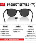 RB2197 Square Polarized Sunglasses For Men And Women Dope Unisex Everyday Wear Ideal For Formal And Casual Looks Durable Square Frame Includes Official Eyewear Kit, displaying black polished acetate frame.