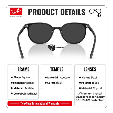 RB2197 Square Polarized Sunglasses For Men And Women Dope Unisex Everyday Wear Ideal For Formal And Casual Looks Durable Square Frame Includes Official Eyewear Kit, displaying black polished acetate frame.
