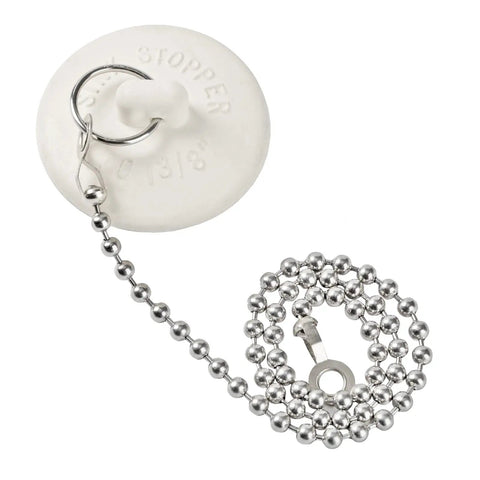 Heavy Hitter 2 Pack Rubber Tub Stopper With Smooth Pull Chain Fits 1 To 1 3 8 Inch Drains shown with metal chain.