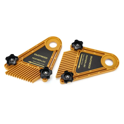 Heavy Duty Double Feather Board For Router Table Saws featuring dual clamps, yellow and black, for stable routing and dado cuts.