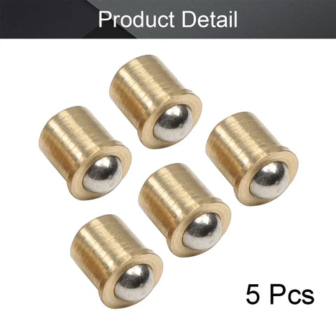 5 Pack Hella Sturdy Brass Ball Plungers Heavy Duty Cabinet Door Pull Buttons No Sweat Drawer Catch Latches showing brass ball catch latches.