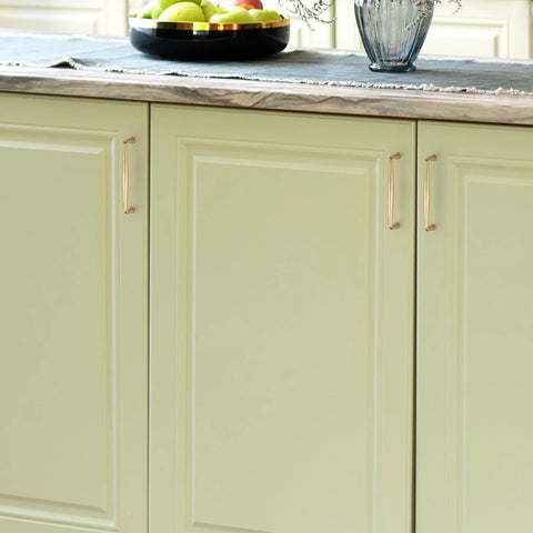 10 Pack Champagne Bronze 5 Inch Kitchen Cabinet Handles Made From Solid Zinc Alloy Durable Cabinet Pulls installed on cream cabinetry