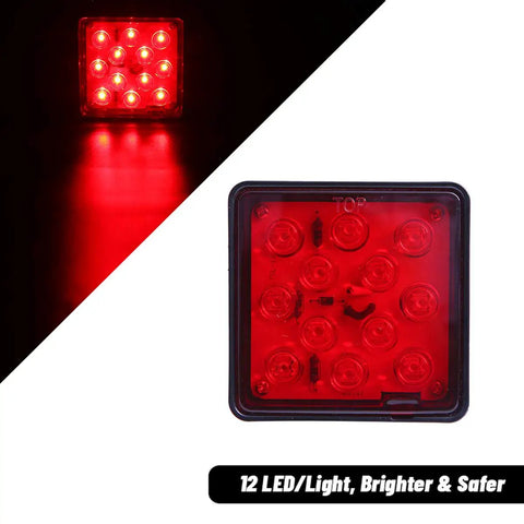 Red Lens Trailer Hitch Cover With 12 LED Brake Light For 2 Inch Receiver Keeps It Lit With Rear Fog Light Function 12V System Ready
