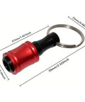 Close-up of red keychain adapter from Six Piece Color Coded Screwdriver Bit Holder Set With Keychain Adapter Durable Steel One Quarter Inch Hex Shank