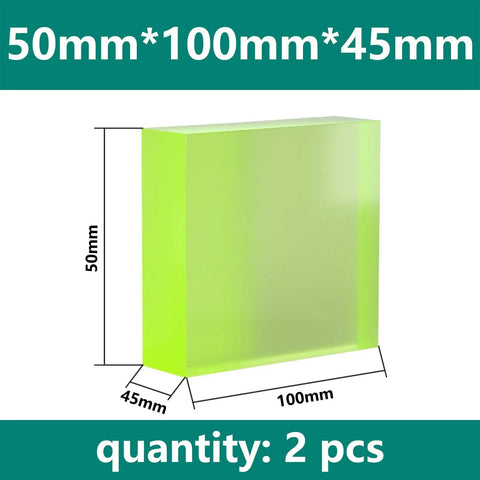 Heavy Duty 2 Pack Solid Polyurethane Blocks Built Tough For Industrial Machinery And Cnc Workshops Rock Solid Spacers Buffer Pads That Handle Heavy Loads Without Breaking A Sweat At 45mm, showing two blocks in green with dimensions 50mm x 100mm x 45mm.