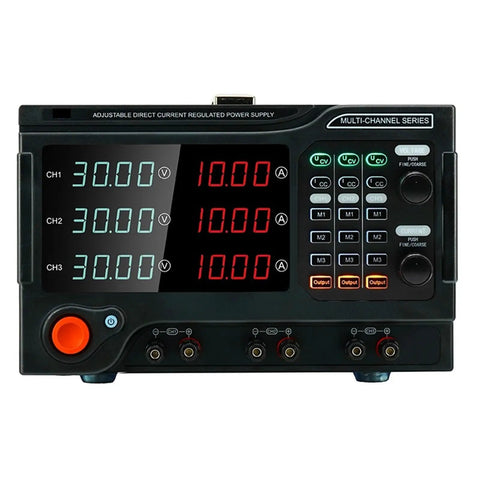 Dual Output Programmable Power Supply For Labs And Benchtop Chargers, Adjustable Voltage And Current AC To DC Charger front panel with 3 channels