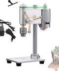 Mini Benchtop Drill Press Precision Variable Speed Electric Portable Tool For Metal Wood Crafting Jewelry Making Projects shown with adapter.