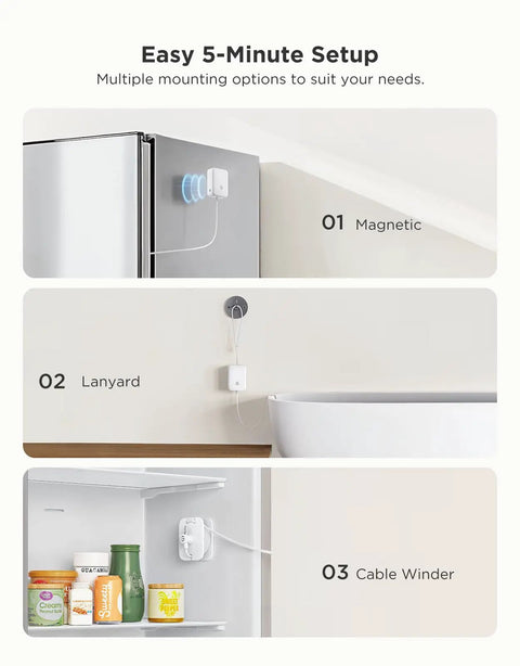 WiFi Refrigerator Thermometer With Alarm, 2 Pack, Remote Temperature Monitoring Via App, Real Time Alerts with mounting options