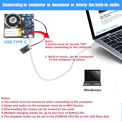 Push Button Activated Sound Recording Module With Built In Speaker And Usb Type C Cord For Plug And Play Ease And Dope Diy Makers Who Want Clean Audio For Holiday Cards And Custom Gift Tags Two Pack Blue connected to a laptop via USB-C cable.