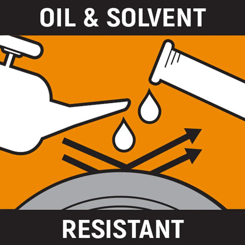 Illustration showing oil and solvent resistant feature of Automotive 90 Tooth Locking Flex Head Ratchet Set with 4 Degree Swing.