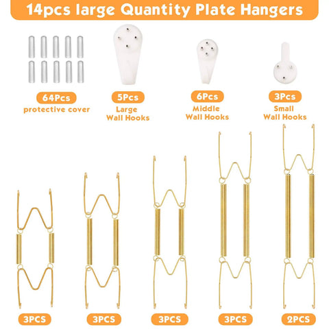 14 Piece Invisible Plate Hangers For Wall, Heavy Duty Stainless Steel Display Clamps With Anchors, Assorted 4 To 12 Inch Wall Mounts For Deco, Straight Up Secure Hangs And Hassle Free Setup Indoors